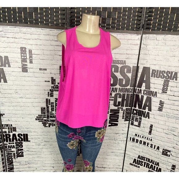 Spyder L Pink Mesh Crew Neck Open Keyhole Back Waist Length Muscle Tank Top - Picture 1 of 6